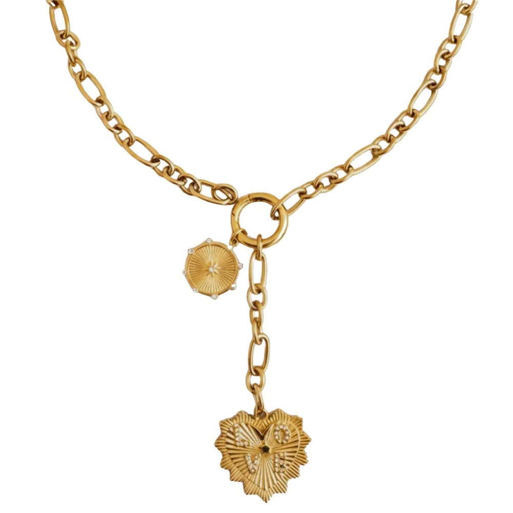 Love Heart Drop Necklace 18K Gold Plated Stainless Steel Water Resistant NWT